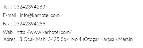 Kar Hotel Mersin telefon numaralar, faks, e-mail, posta adresi ve iletiim bilgileri